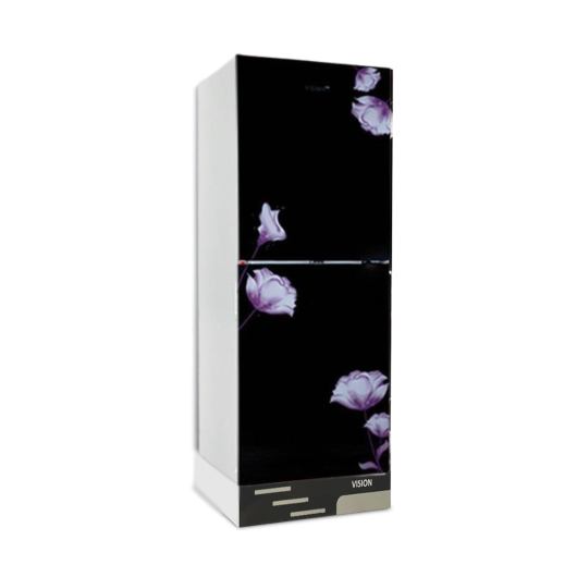 Vision Refrigerator Glass Door RE-222L Mirror Purple Flower Top Mount
