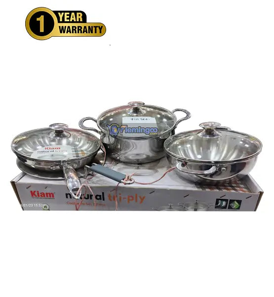 Kiam Natural Tri Ply 7-Pcs SS Cooker Set (Induction Bottom)