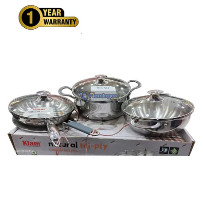 Kiam Natural Tri Ply 7-Pcs SS Cooker Set (Induction Bottom)